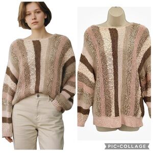 Beautiful Hand Knit Mohair Blend Sweater Women's Size Small/Med Pink Stripe NEW